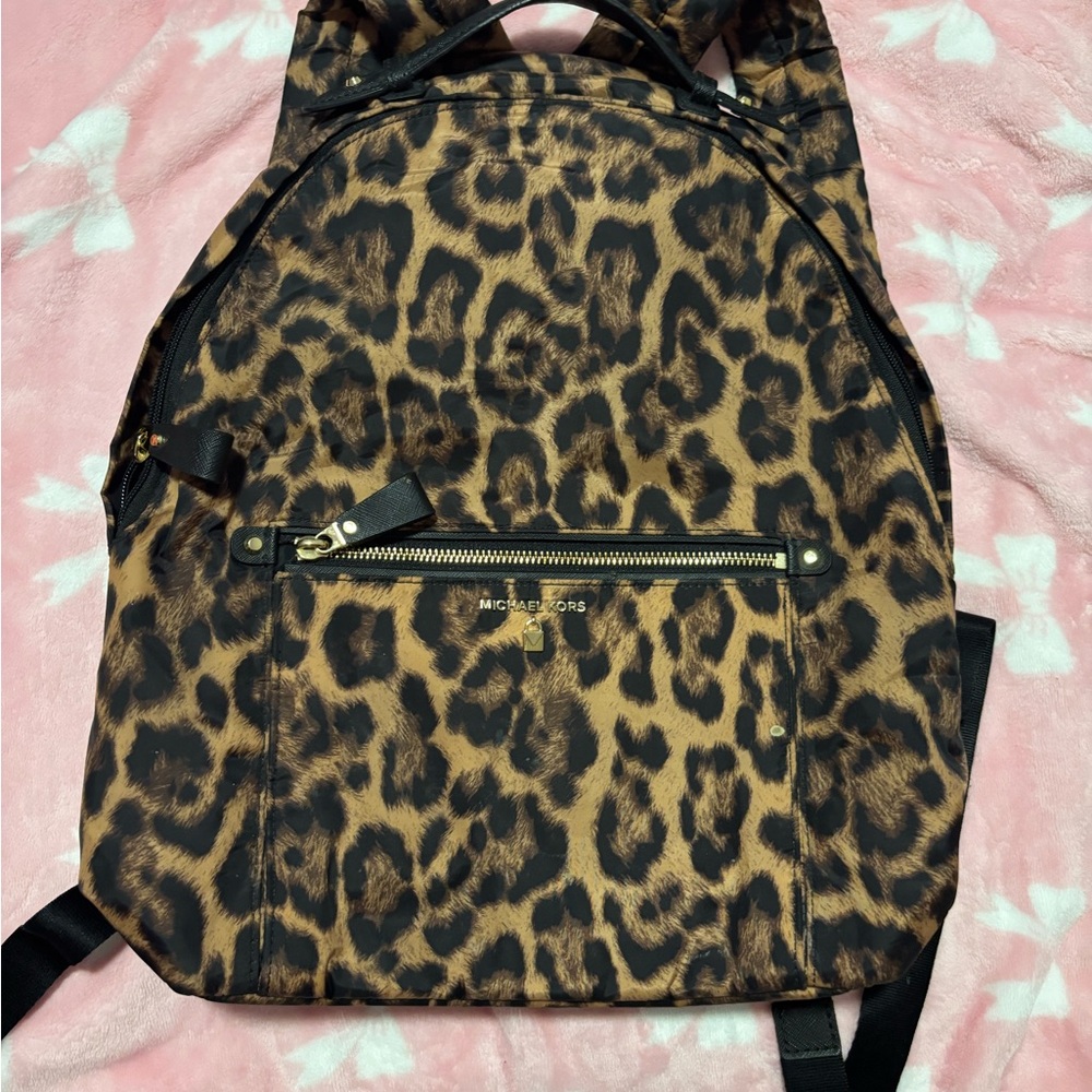 Michael Kors Tan and Black Leopard Backpack